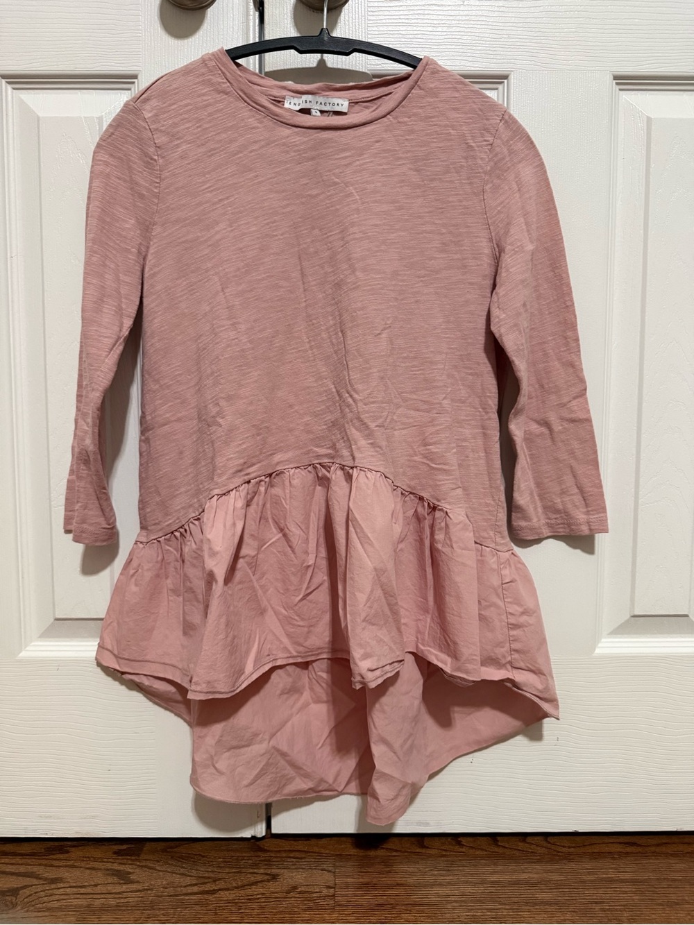 English Factory Dusty Pink Ruffle-Hem 3/4 Long Sleeve Tunic